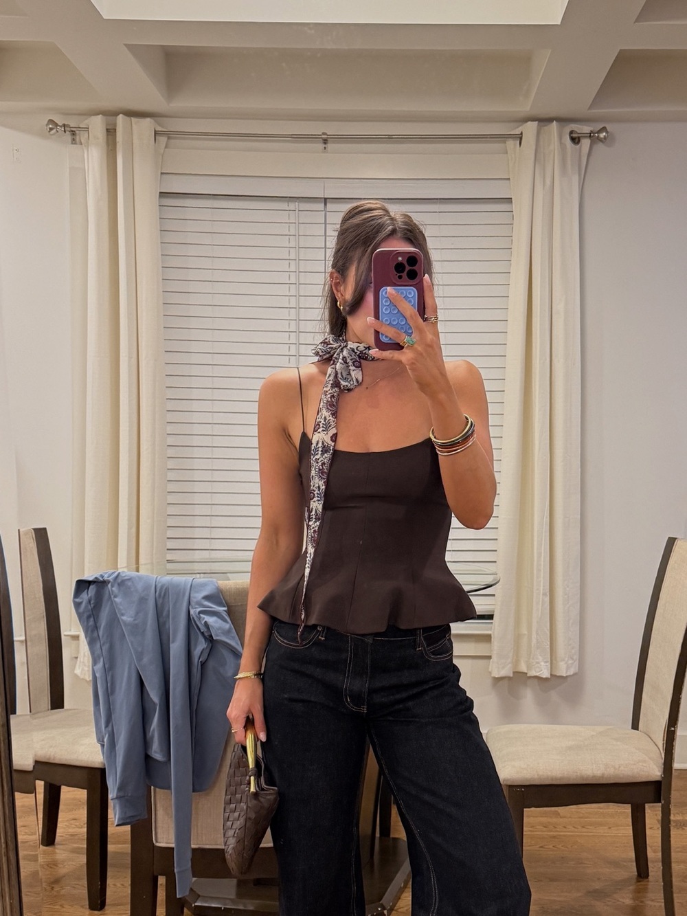 Women’s Brown Peplum Spaghetti Top